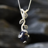 Genuine Sandstone Pendant - Dark Blue Necklace - Leaf Branch Necklace