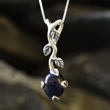 Genuine Sandstone Pendant - Dark Blue Necklace - Leaf Branch Necklace