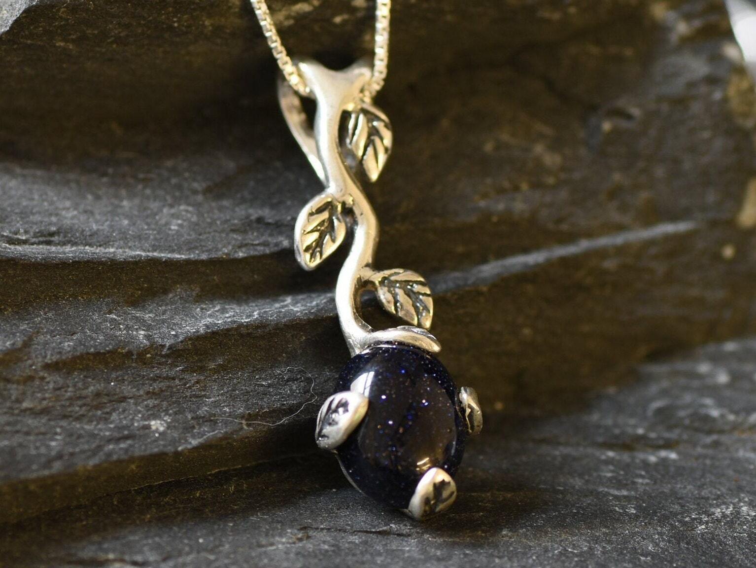 Sandstone Pendant, Natural Sandstone, Sandstone Flower Pendant, Blue Leaf Pendant, Branch Pendant, Blue Flower Pendant, Floral Pendant, Gift