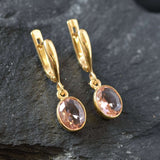 Dangling Morganite Earrings - Pink Drop Earrings - Vintage Oval Earrings