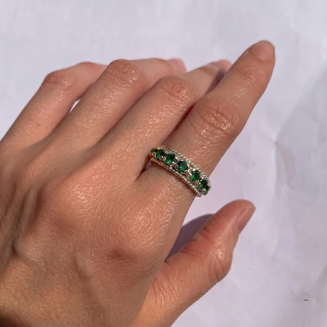 Crafted Emerald Ring in 925 Sterling Silver, featuring a Round Created Green Emerald, ideal for May birthdays and special celebrations.