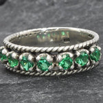 Vintage Emerald Ring, Antique Ring, Half Eternity Ring, Antique Emerald Ring, Sterling Silver Ring, Created Emerald Ring, Emerald Ring, Band