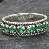 Vintage Emerald Ring, Antique Ring, Half Eternity Ring, Antique Emerald Ring, Sterling Silver Ring, Created Emerald Ring, Emerald Ring, Band