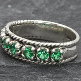 Vintage Emerald Ring, Antique Ring, Half Eternity Ring, Antique Emerald Ring, Sterling Silver Ring, Created Emerald Ring, Emerald Ring, Band