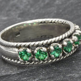 Vintage Emerald Ring, Antique Ring, Half Eternity Ring, Antique Emerald Ring, Sterling Silver Ring, Created Emerald Ring, Emerald Ring, Band