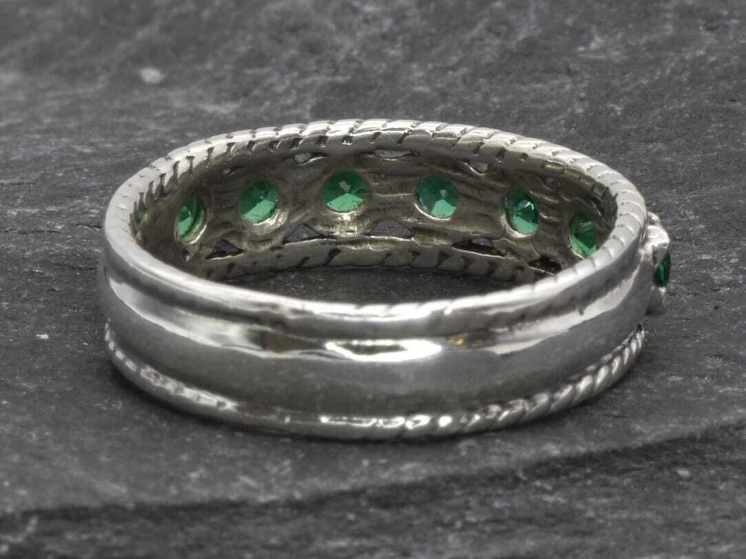 Vintage Emerald Ring, Antique Ring, Half Eternity Ring, Antique Emerald Ring, Sterling Silver Ring, Created Emerald Ring, Emerald Ring, Band