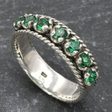 Vintage Emerald Ring, Antique Ring, Half Eternity Ring, Antique Emerald Ring, Sterling Silver Ring, Created Emerald Ring, Emerald Ring, Band