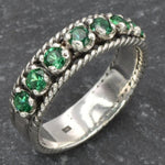 Vintage Emerald Ring, Antique Ring, Half Eternity Ring, Antique Emerald Ring, Sterling Silver Ring, Created Emerald Ring, Emerald Ring, Band