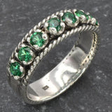 Vintage Emerald Ring, Antique Ring, Half Eternity Ring, Antique Emerald Ring, Sterling Silver Ring, Created Emerald Ring, Emerald Ring, Band