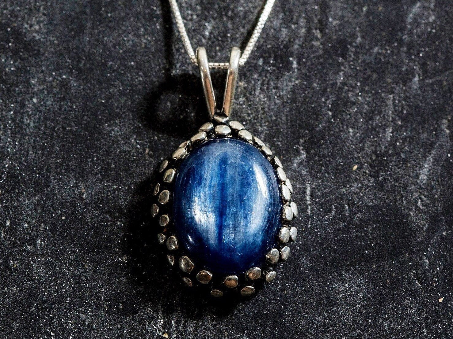 Big Kyanite Pendant, Natural Kyanite, Blue Kyanite Pendant, Vintage Pendant, Large Stone, Unique Design, Solid Silver Pendant, Kyanite
