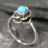 Flower Turquoise Ring - Blue Rose Ring - December Birthday Gift