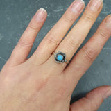 Genuine Turquoise Ring - Blue Solitaire Ring - Rose Flower Ring