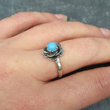 Genuine Turquoise Ring - Blue Solitaire Ring - Rose Flower Ring