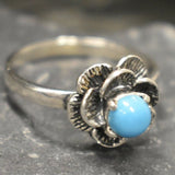 Genuine Turquoise Ring - Blue Solitaire Ring - Rose Flower Ring