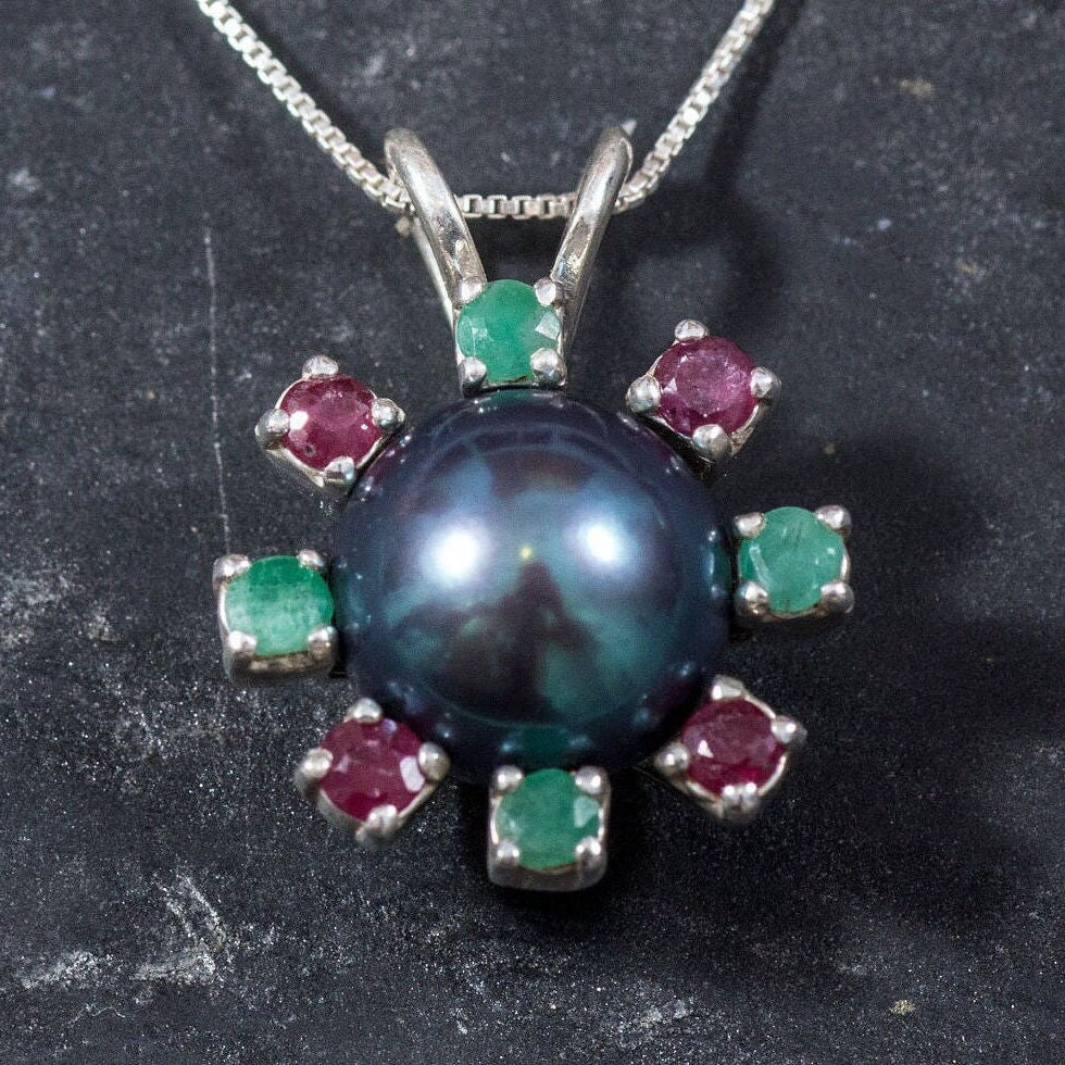 Real Pearl Pendant, Black Pearl Pendant, June Birthstone, Real Pearl Necklace, Vintage Style Pearl, June Necklace, June Birthday Gift, 925