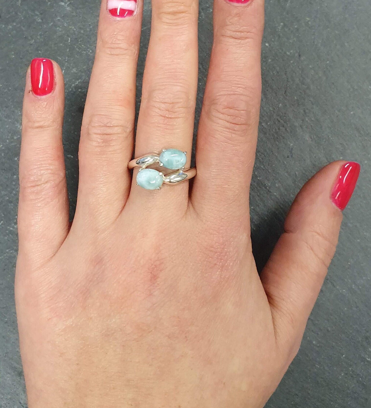 Larimar Ring, Natural Larimar, Asymmetric Ring, Blue Vintage Ring, 2 Stone Ring, Vintage Ring, Jewel of Atlantis, Solid Silver Ring, Larimar