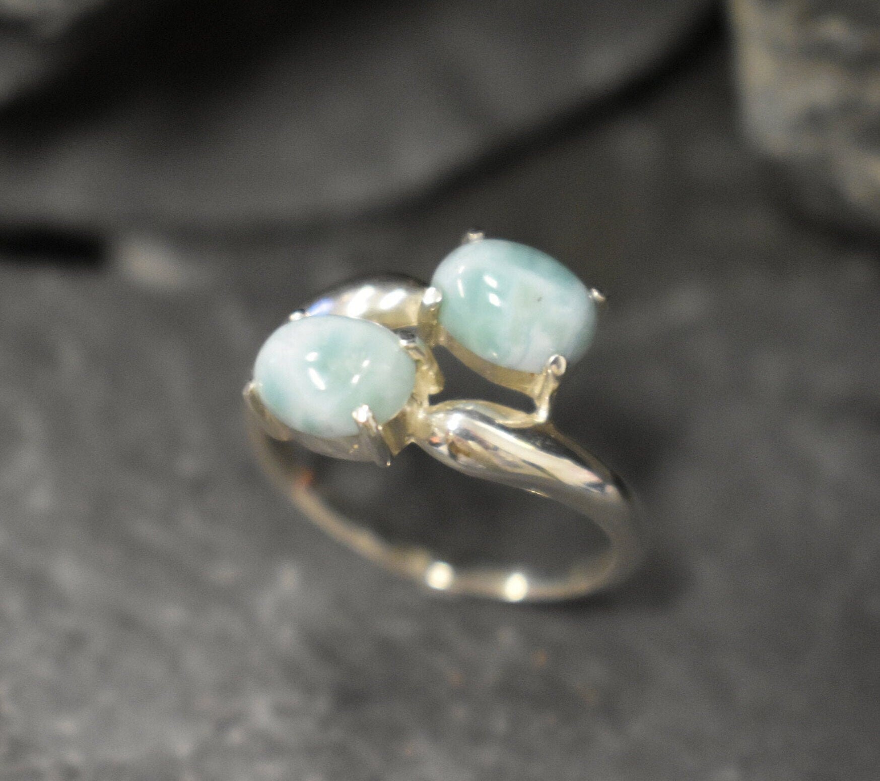 Larimar Ring, Natural Larimar, Asymmetric Ring, Blue Vintage Ring, 2 Stone Ring, Vintage Ring, Jewel of Atlantis, Solid Silver Ring, Larimar