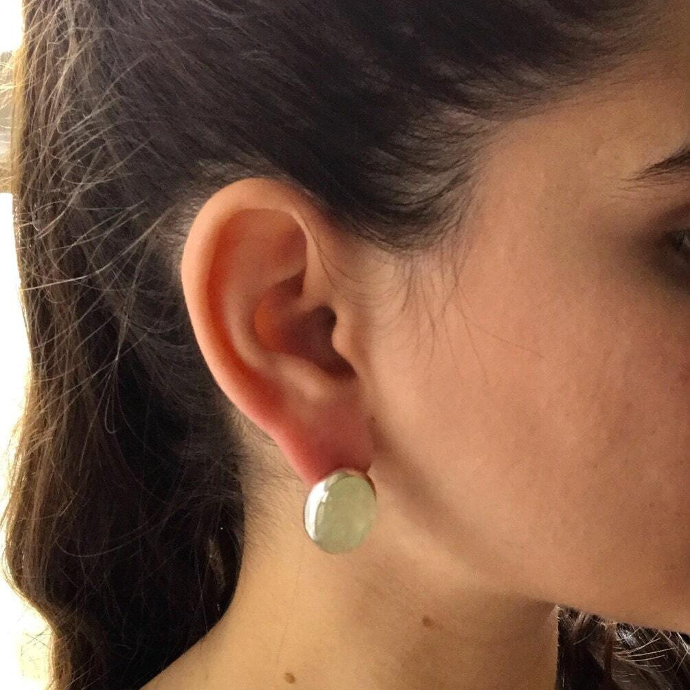 Prehnite Earrings, Natural Prehnite, May Birthstone, Healing Stones, Green Earrings, Vintage Earrings, Green Stone, Huge Stone, Solid Silver