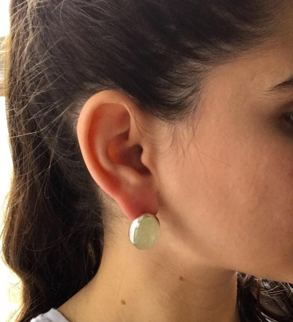 Prehnite Earrings, Natural Prehnite, May Birthstone, Healing Stones, Green Earrings, Vintage Earrings, Green Stone, Huge Stone, Solid Silver