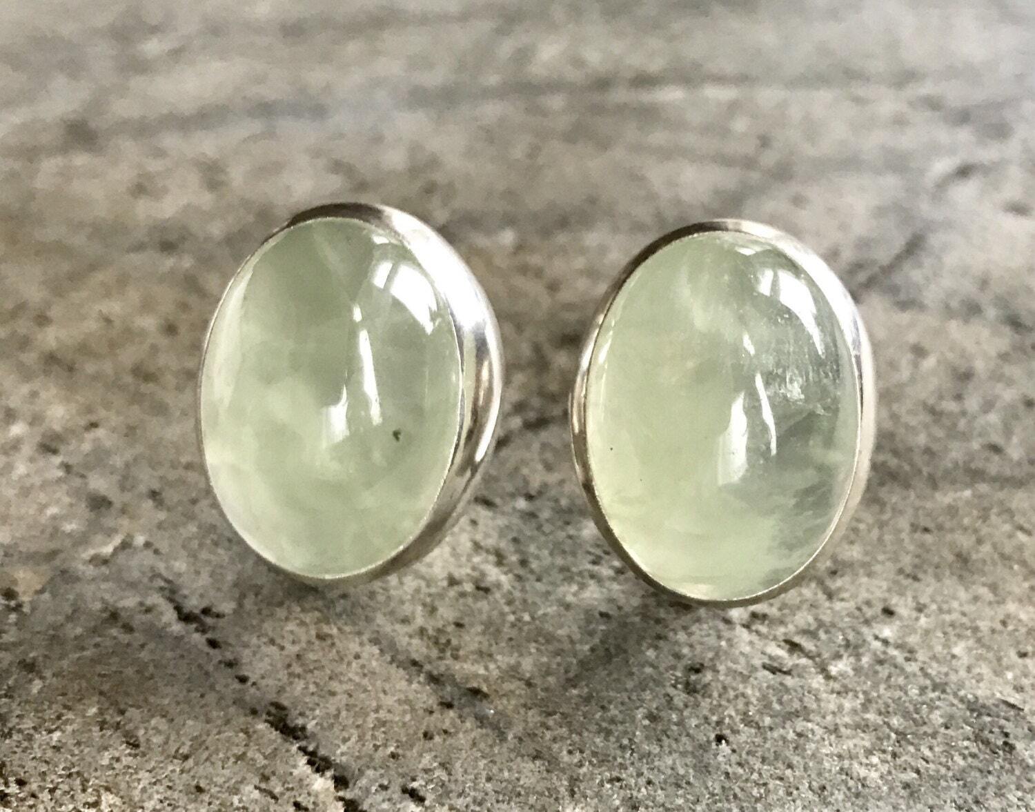 Prehnite Earrings, Natural Prehnite, May Birthstone, Healing Stones, Green Earrings, Vintage Earrings, Green Stone, Huge Stone, Solid Silver