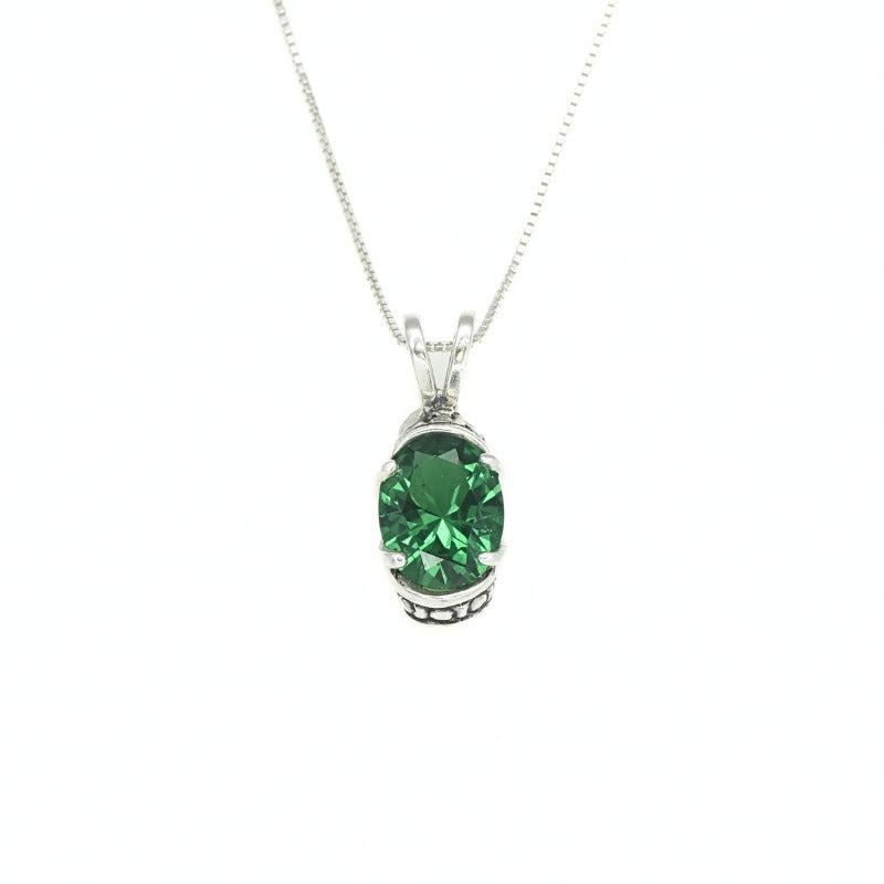 Created Emerald Pendant made in 925 Sterling Silver with Oval Created Green Emerald in Solitaire setting, May Birthstone gift idea, symbolizes, ideal for everyday wear and perfect for birthday gifting and special occasions.