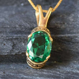 Gold Emerald Pendant - Vintage Emerald Necklace - Green Boho Necklace