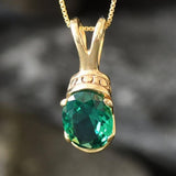 Gold Emerald Pendant - Vintage Emerald Necklace - Green Boho Necklace