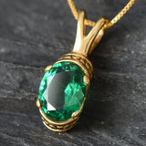 Gold Emerald Pendant - Vintage Emerald Necklace - Green Boho Necklace