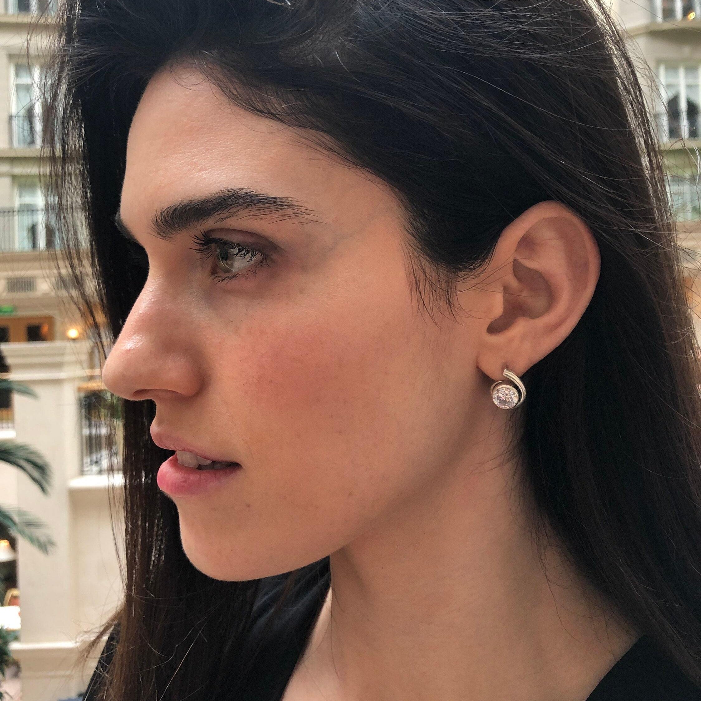 Diamond Earrings, Created Diamond, Round Earrings, Sparkly Earrings, Teardrop Earrings, Swirl Earrings, 2 Carat Stone, Solid Silver Earrings