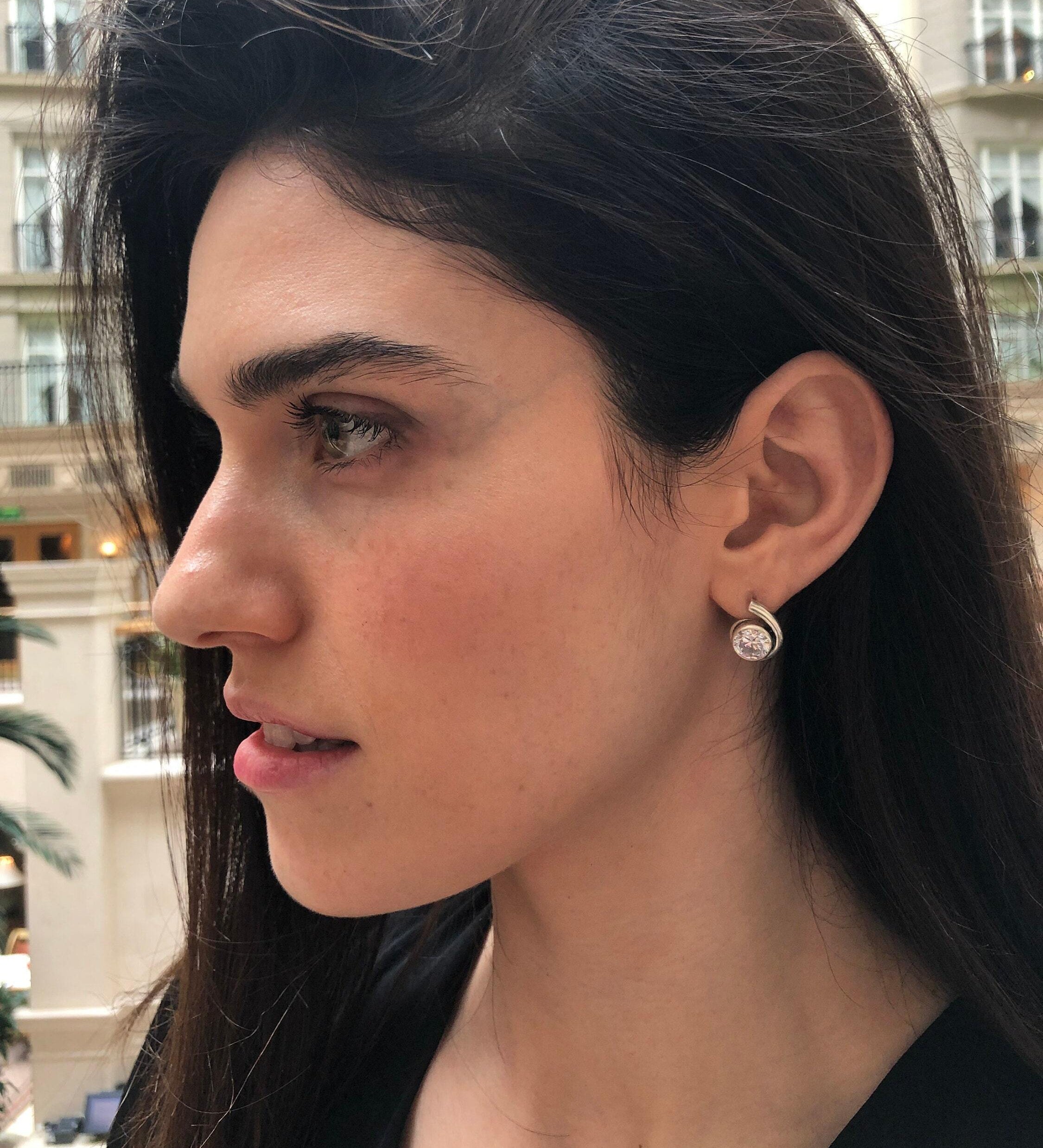 Diamond Earrings, Created Diamond, Round Earrings, Sparkly Earrings, Teardrop Earrings, Swirl Earrings, 2 Carat Stone, Solid Silver Earrings