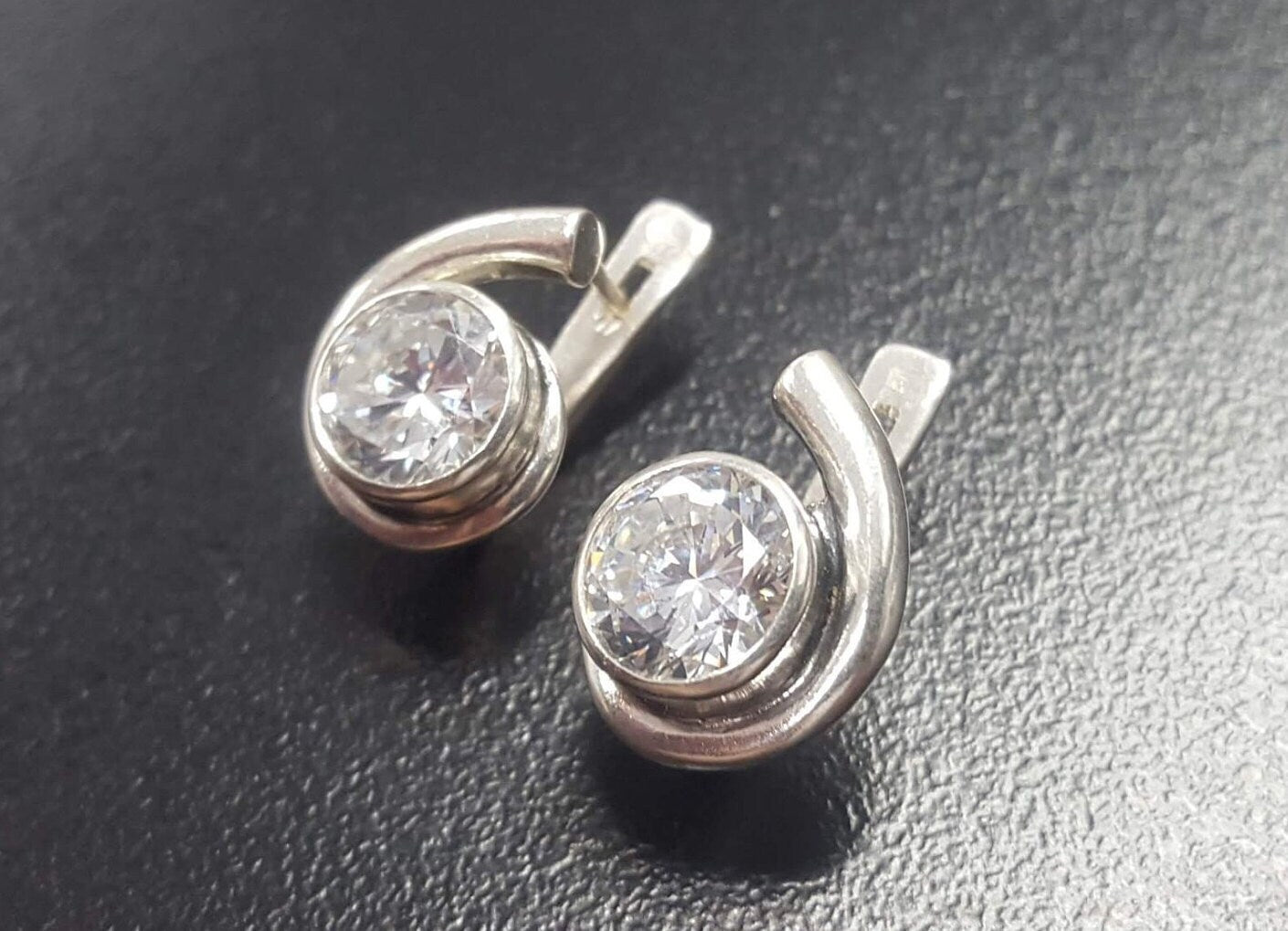 Diamond Earrings, Created Diamond, Round Earrings, Sparkly Earrings, Teardrop Earrings, Swirl Earrings, 2 Carat Stone, Solid Silver Earrings