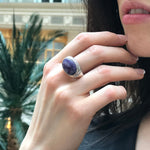 Large Charoite Ring, Natural Charoite, Boho Ring, Purple Ring, Horizontal Ring, Bohemian Ring, Statement Ring, Vintage Ring, 925 Silver Ring