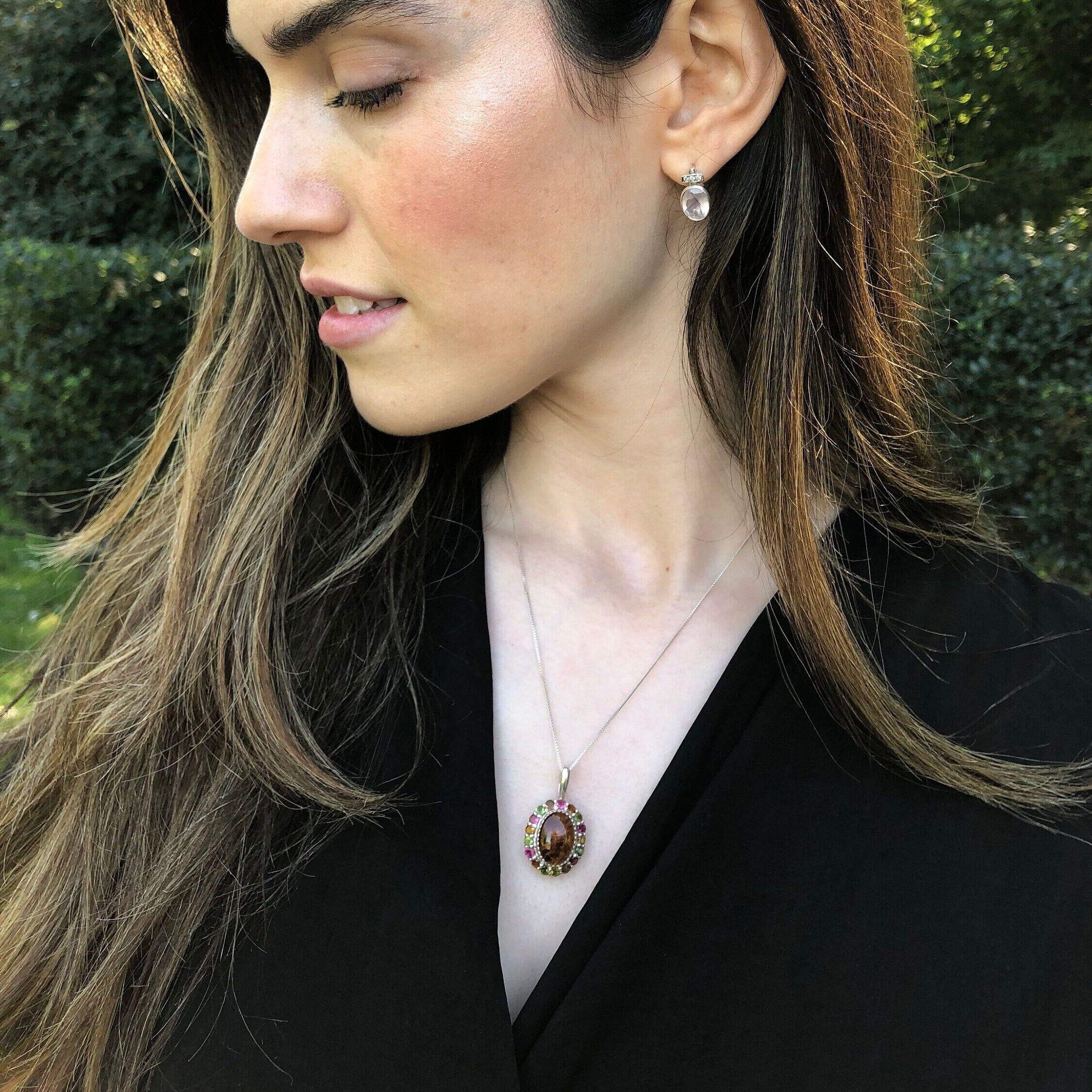 Tourmaline Pendant, Yellow Tourmaline Pendant, Pink Tourmaline, Green Tourmaline, Victorian Pendant, October Birthstone, Silver Pendant