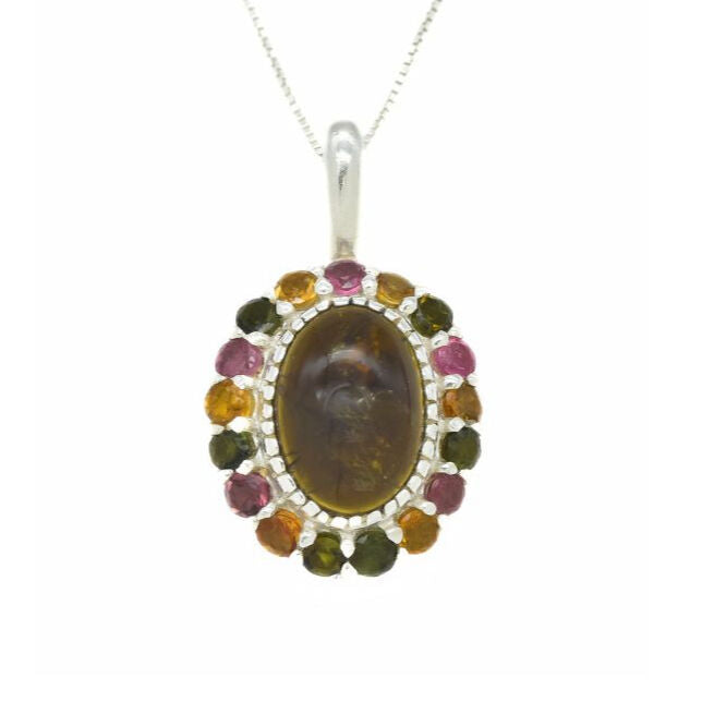 Tourmaline Pendant, Yellow Tourmaline Pendant, Pink Tourmaline, Green Tourmaline, Victorian Pendant, October Birthstone, Silver Pendant