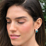 Chunky Turquoise Earrings - Genuine Turquoise Earrings - Turquoise Silver Hoops