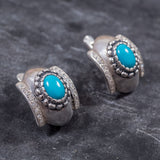 Chunky Turquoise Earrings - Genuine Turquoise Earrings - Turquoise Silver Hoops