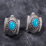 Chunky Turquoise Earrings - Genuine Turquoise Earrings - Turquoise Silver Hoops