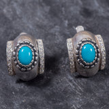 Chunky Turquoise Earrings - Genuine Turquoise Earrings - Turquoise Silver Hoops