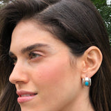 Chunky Turquoise Earrings - Genuine Turquoise Earrings - Turquoise Silver Hoops