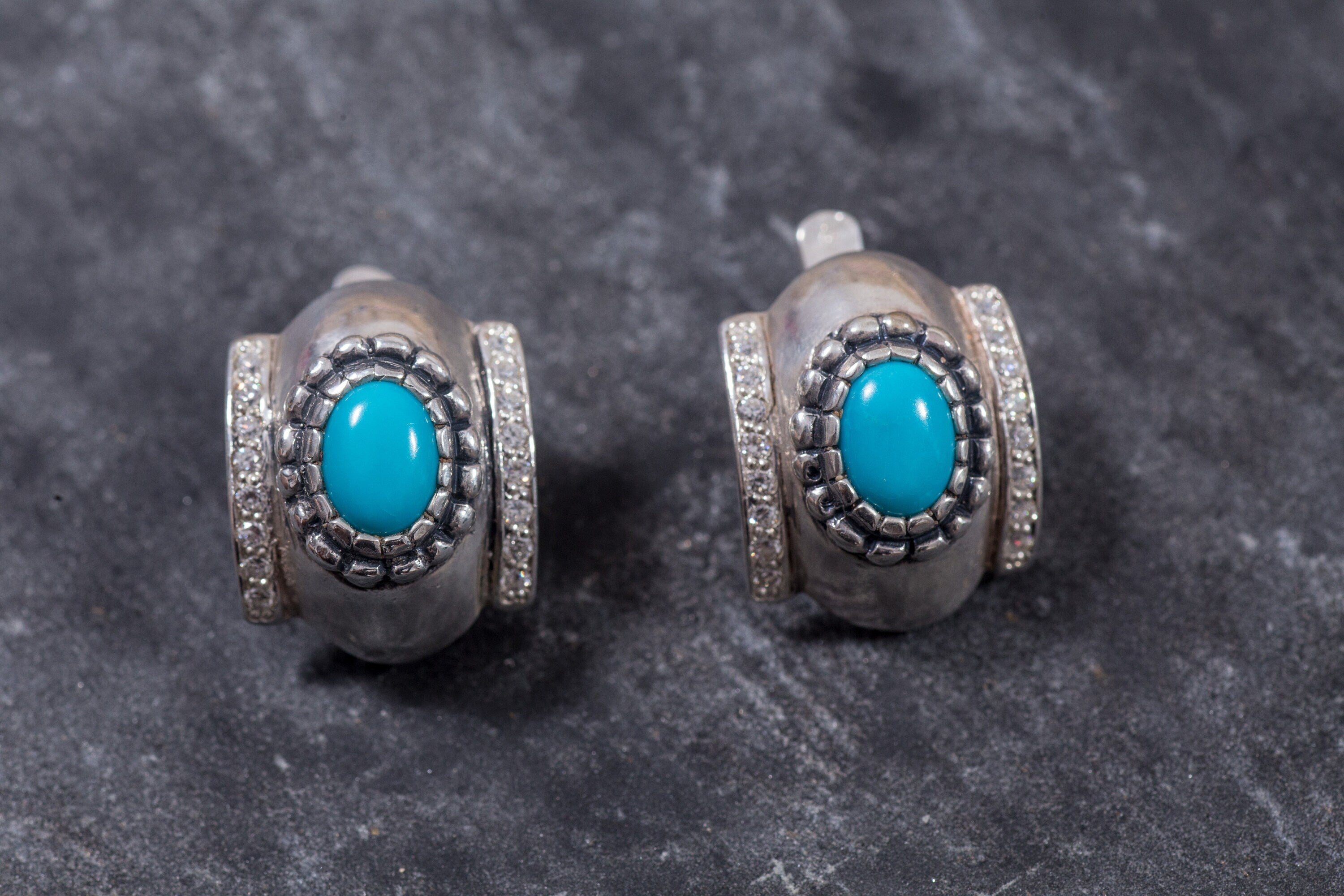 Natural Turquoise Earrings, Bezel Turquoise Earrings, December Birthstone, Vintage Earrings, Sleeping Beauty Gem, Solid Silver Earrings
