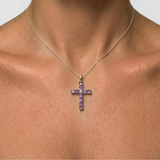 Cross Amethyst Necklace - Natural Amethyst Necklace - Purple Cross Pendant