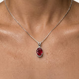 Elegant Ruby Pendant in 925 Sterling Silver, featuring an Oval Created Red Ruby, perfect for birthdays and special occasions.