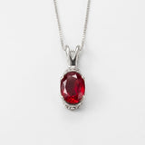 Created Ruby Pendant made in 925 Sterling Silver with Oval Created Red Ruby in Solitaire setting, July Birthstone gift idea, symbolizes nobility, purity, and passion, ideal for everyday wear and perfect for birthday gifting and special occasions.