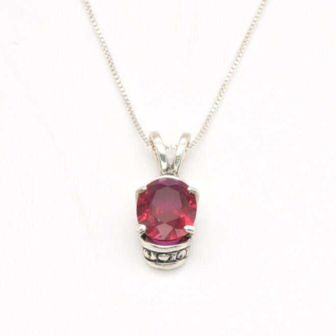 Created Ruby Pendant made in 925 Sterling Silver with Oval Created Red Ruby in Solitaire setting, July Birthstone gift idea, symbolizes nobility, purity, and passion, ideal for everyday wear and perfect for birthday gifting and special occasions.