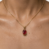 Designed Ruby Pendant in 18k Gold Vermeil featuring an Oval Created Red Ruby, perfect for July birthdays and special occasions.