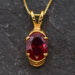 Stunning Ruby Pendant in 18k Gold Vermeil, showcasing an Oval Created Red Ruby, ideal for daily wear and meaningful gifting.