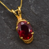 Beautiful Ruby Pendant in 18k Gold Vermeil featuring an Oval Created Red Ruby, perfect for gifting and everyday elegance.