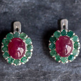 Ruby Earrings, Emerald Earrings, Natural Ruby, Natural Emerald, Vintage Earrings, May Birthstone, July Birthstone, Victorian Earrings, Ruby