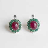 Natural Ruby Earrings made in 925 Sterling Silver with Oval Natural Red Ruby in Halo setting, July Birthstone gift idea, symbolizes nobility, purity, and passion, ideal for everyday wear and perfect for birthday gifting and special occasions.