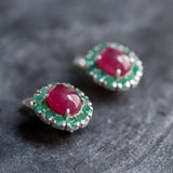 Ruby Earrings, Emerald Earrings, Natural Ruby, Natural Emerald, Vintage Earrings, May Birthstone, July Birthstone, Victorian Earrings, Ruby